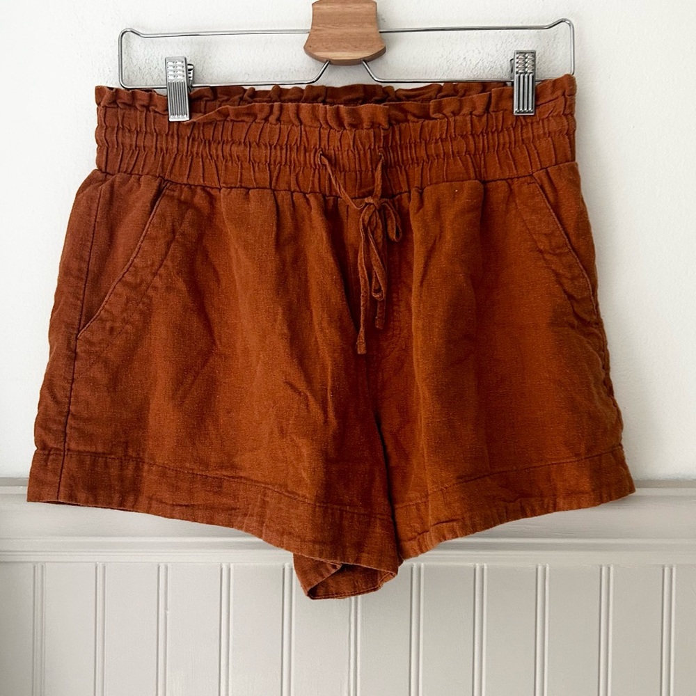 a new day Linen Blend High Waist Rust Shorts medium